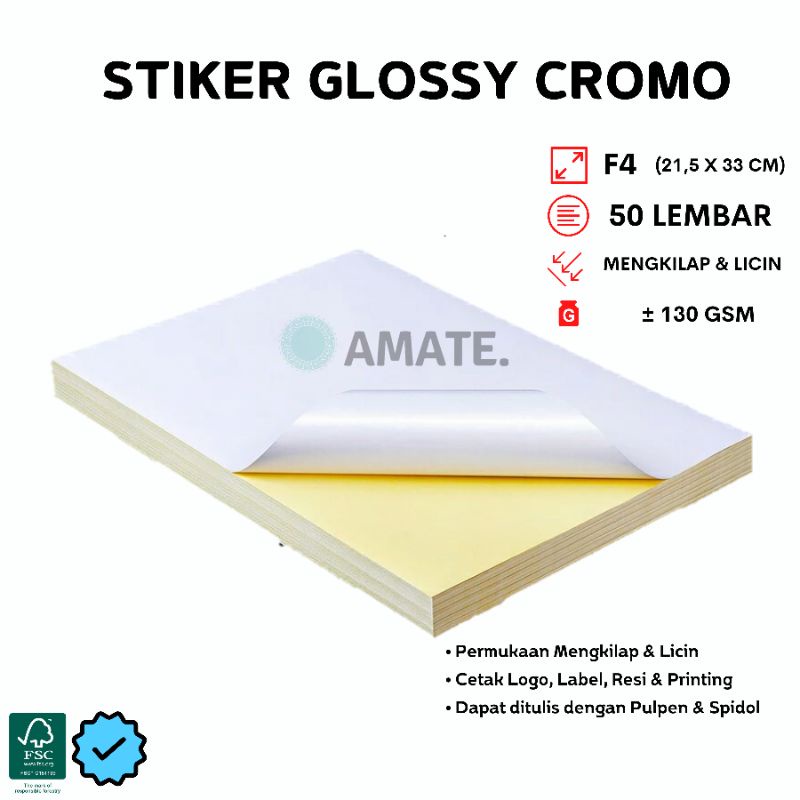 Jual Kertas Stiker Label Cromo Kilap F4 Isi 50 Lembar Sticker Glossy