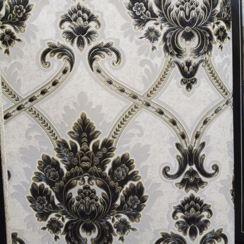 Jual Wallpaper dasar putih motif batik hitam detail poli emboss ...