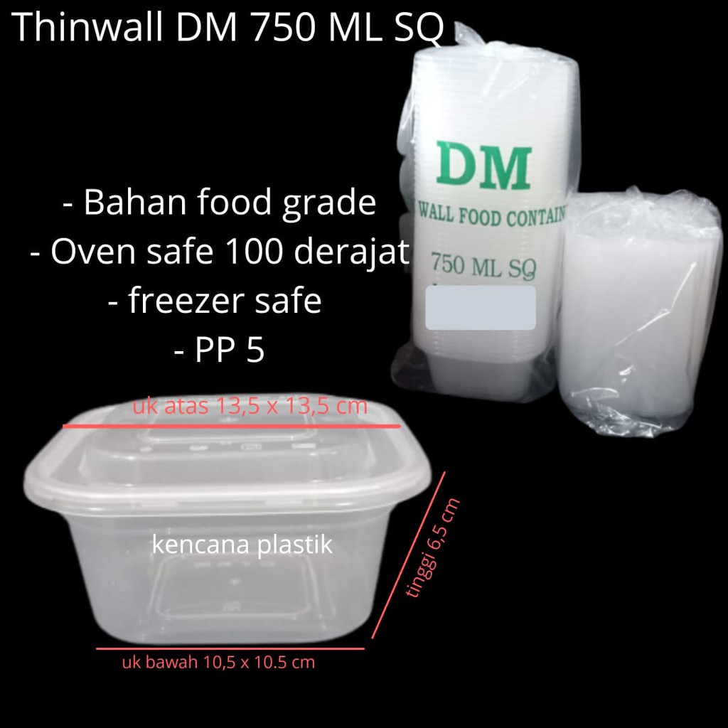 Jual Thinwall Dm 750ml Square Food Container Kotak Makan Plastik Isi