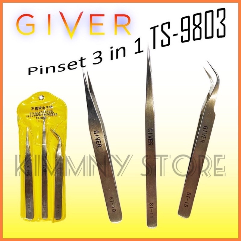 Jual Pinset Pingset 3 IN 1 GIVER 10 11 15 TS-9803 LENGKAP PINSET LURUS ...