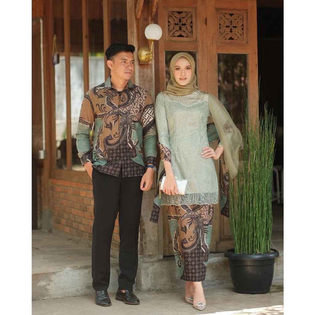 Jual Shopashop Solo Batik Kebaya Couple Emeralda Tulle Mutiara Berpayet