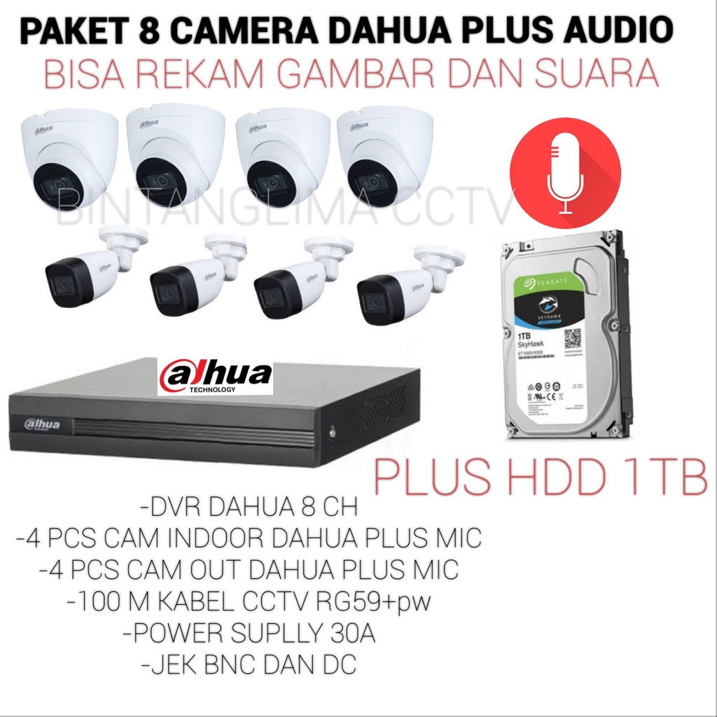 Jual PAKET DAHUA CAMERA 2MP BUILT-IN MIC BISA REKAM GAMBAR DAN