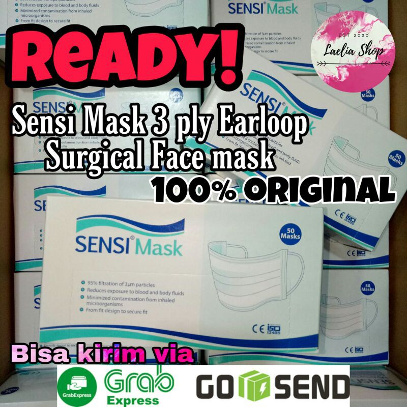 Jual Masker SENSI MASK 3 ply Earloop Surgical Face Mask Original Asli ...