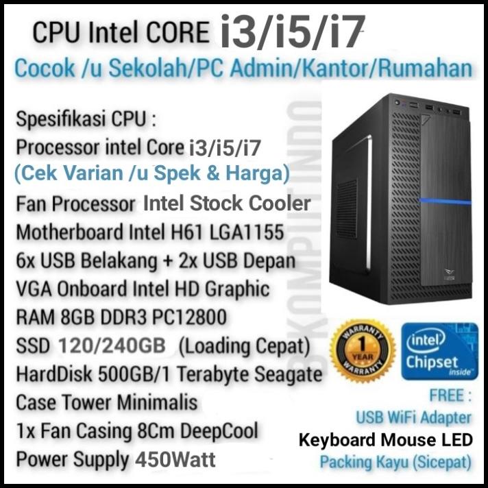Jual Cpu Core I3 I5 I7 Basic Ram 8Gb Hdd 500Gb Wifi All New Garansi 1 ...