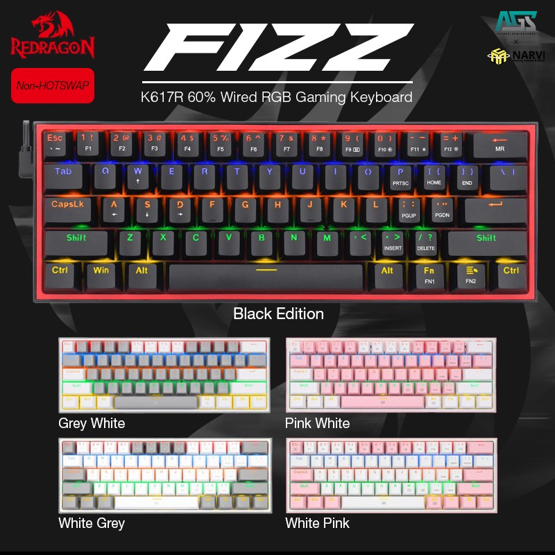 Jual Redragon K617R Fizz Rainbow 60% RGB Mechanical - Gaming Keyboard ...