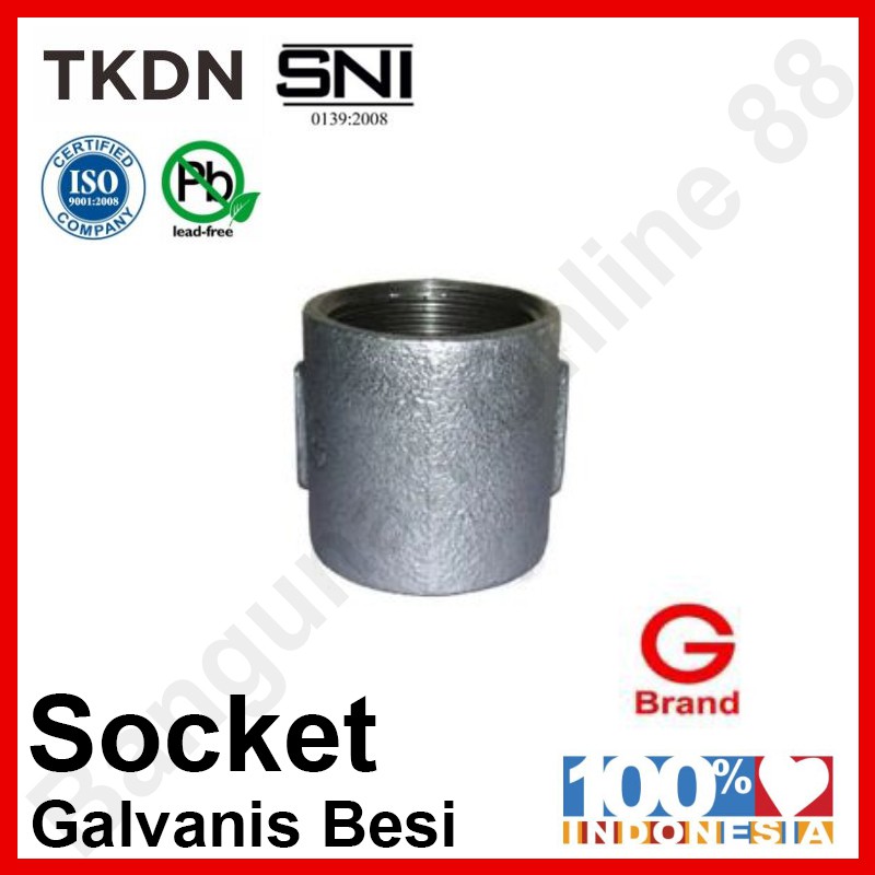 Jual Socket Besi Galvanis 1/2” inch G Brand Tee Fitting Pipa Besi ...