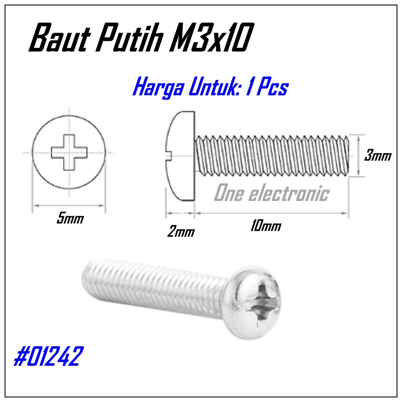 Jual 10 Pcs Baut M3x10 Kepala bulat Skrup Bunga obeng + Screw M3x10mm ...