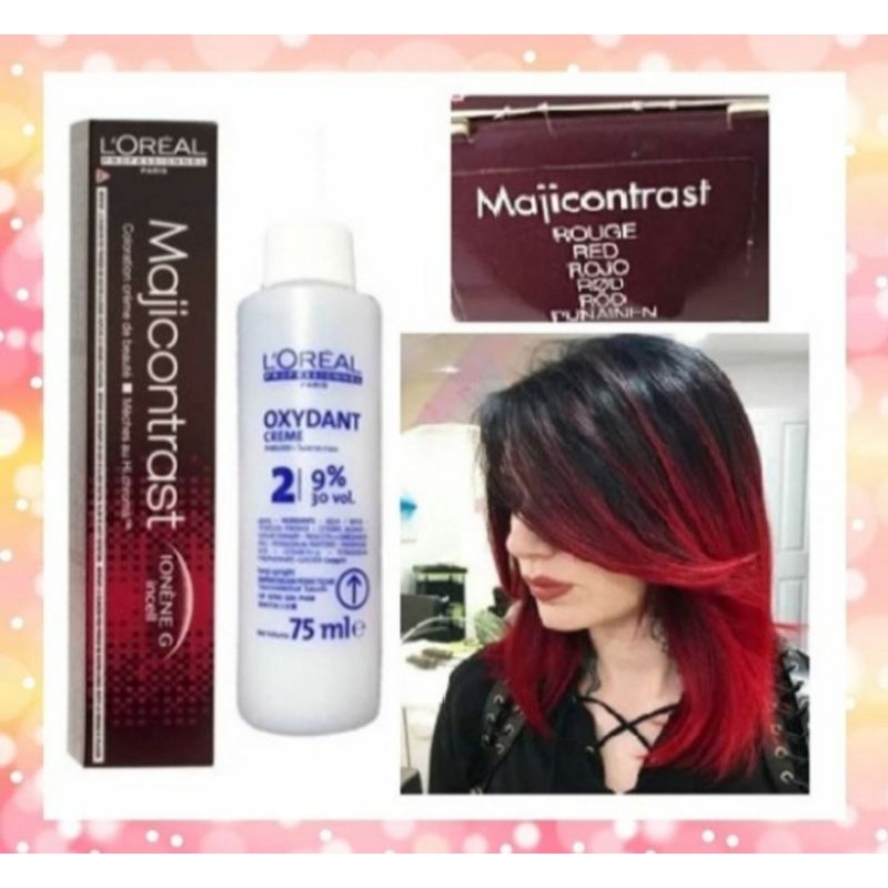 Jual cat rambut loreal maji contrast maji fashion red + oxidant pewarna ...