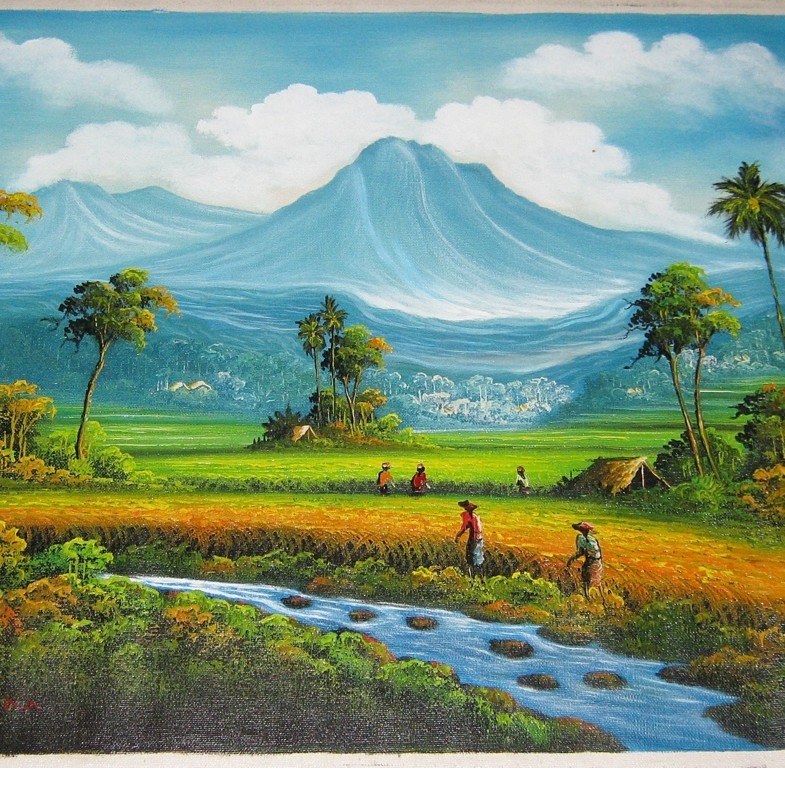 lukisan pemandangan gunung sederhana