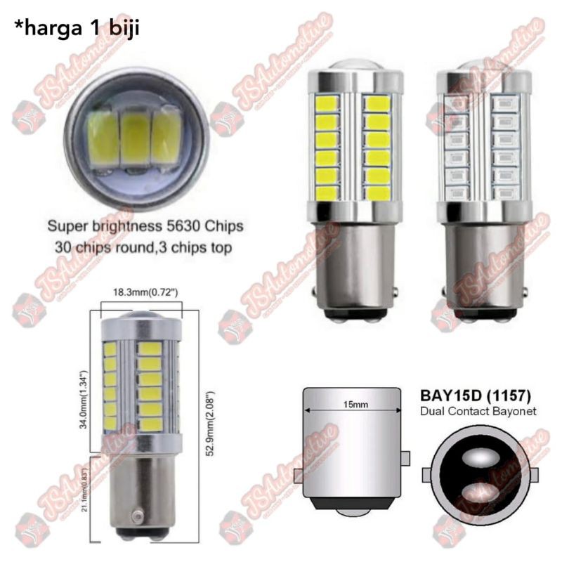 Jual Satuan Lampu Led Rem Mobil Motor 1157 Bay15d 33 Mata 5630 Normal