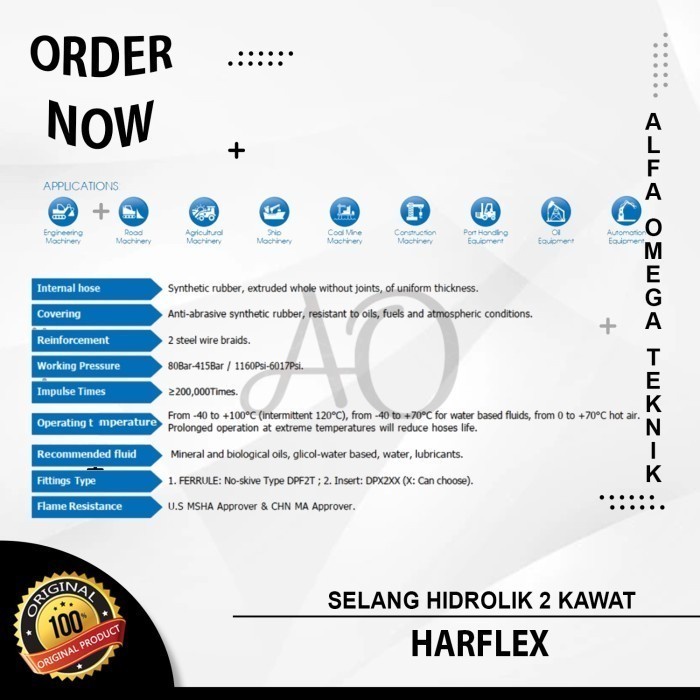 Jual SELANG HIDROLIK 2 KAWAT HARFLEX 1/4 INCH HYDRAULIC HOSE HIDROLIS ...