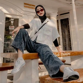 Celana Kulot Jeans Snow Highwaist Wanita Premium Warna