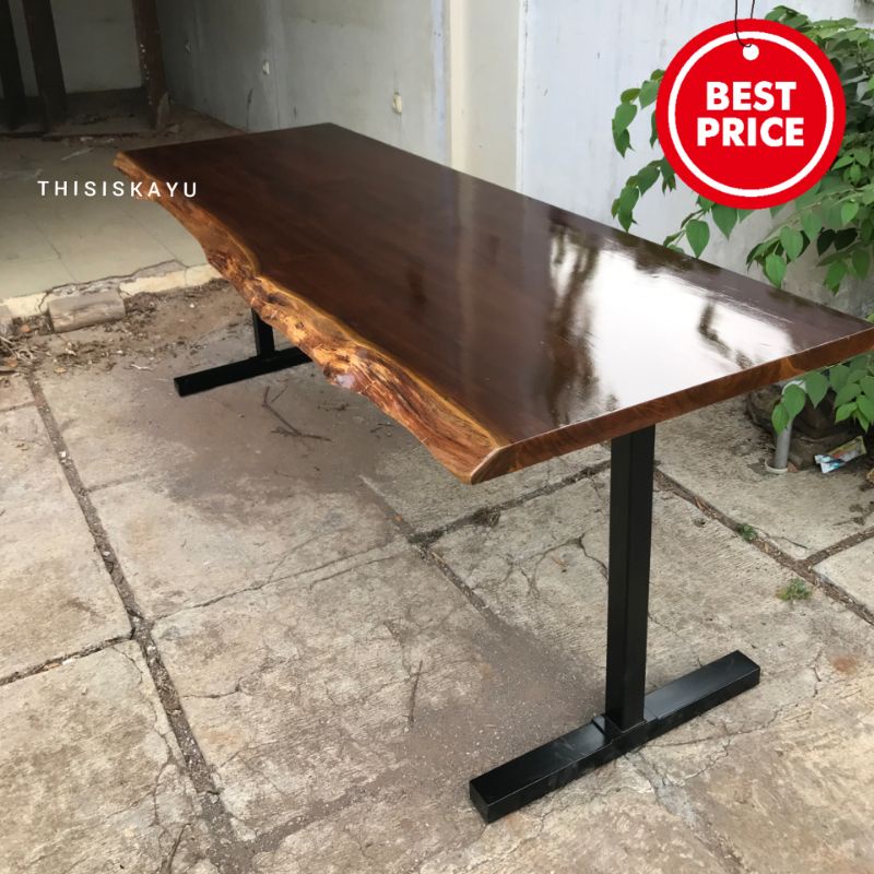 Jual MEJA KOMPUTER KAYU JATI MOTIF PINGGIR KAYU | MEJA KERJA KAYU JATI ...
