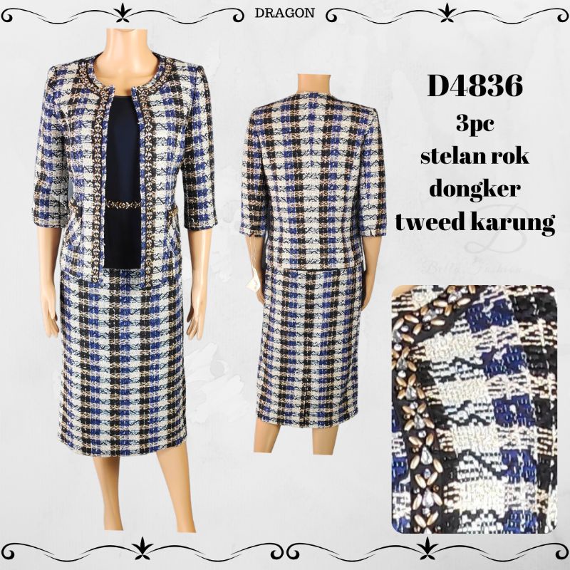 Jual stelan rok dragon D4836 navy bahan tweed chanel (disarankan UPSIZE ...