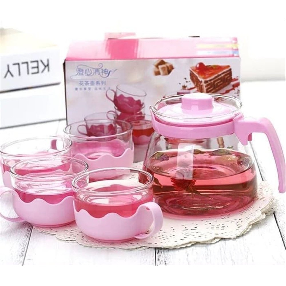 Jual Teko Set Cangkir Kaca 5 In 1 Tea Pot Tempat Minum Teh Shopee Indonesia 3101