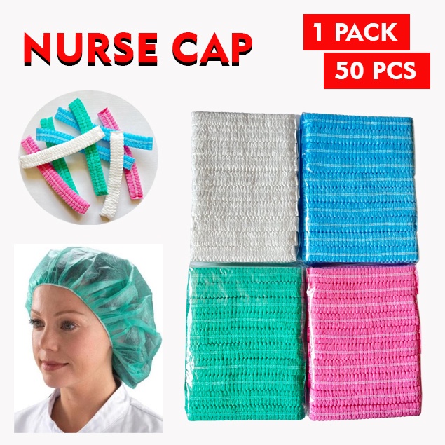 Jual Nurse Cap 1 Pack 50 Pcs & 100 Pcs Hair Cap Topi Penutup Kepala ...