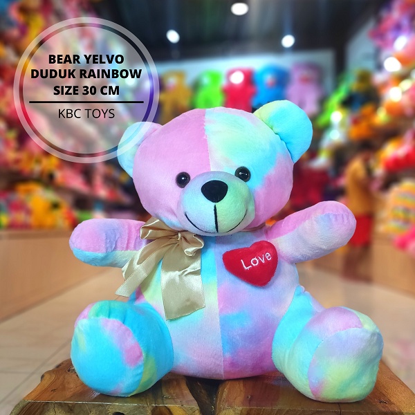 Jual Boneka Teddy Bear Yelvo Duduk Rainbow 30 cm Label SNI Bahan Yelvo ...