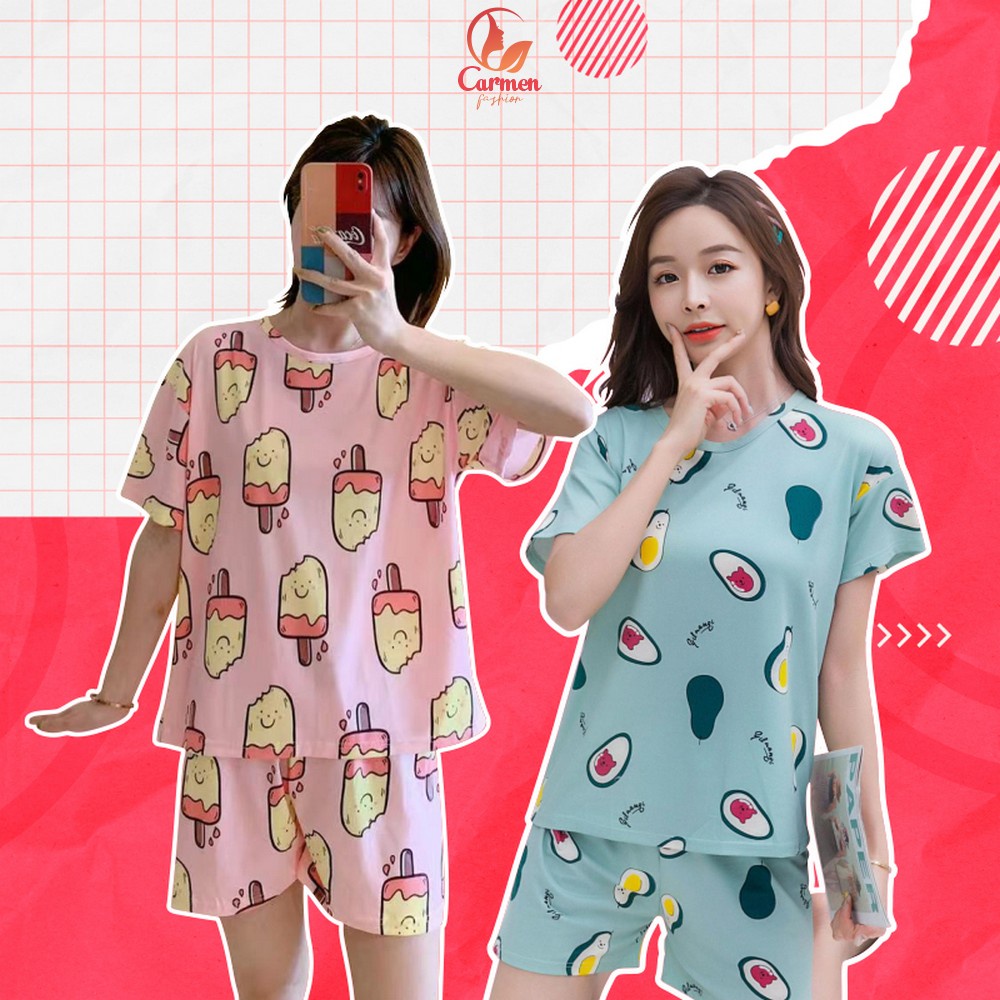 Jual Baju Tidur Lengan Pendek Set Karakter / Setelan Piyama Motif