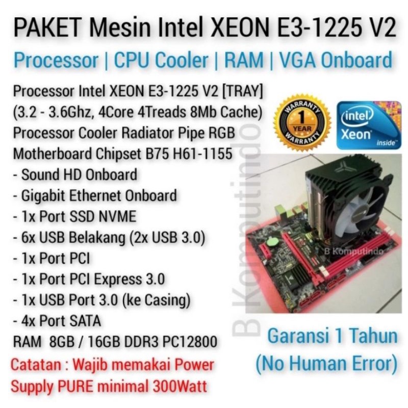 Jual PAKET Mesin Server Intel XEON E3 1225 V2 Motherboard Proc