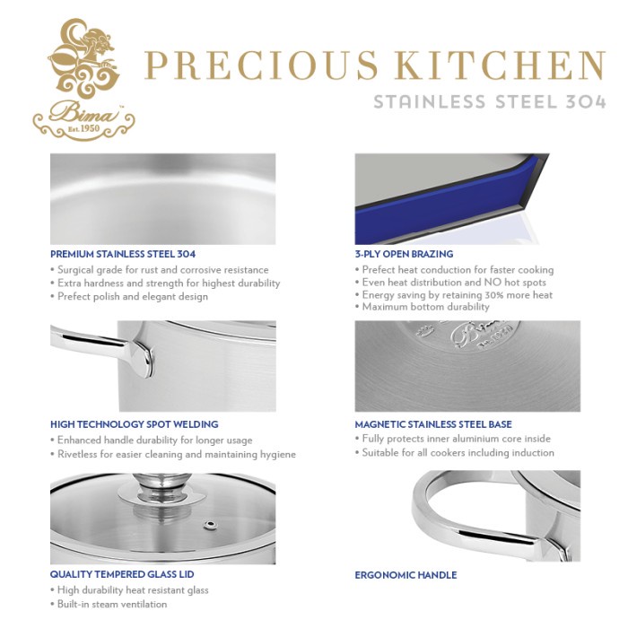 Jual Bima Precious Kitchen High pot 16x10 cm with glass cover | Shopee ...