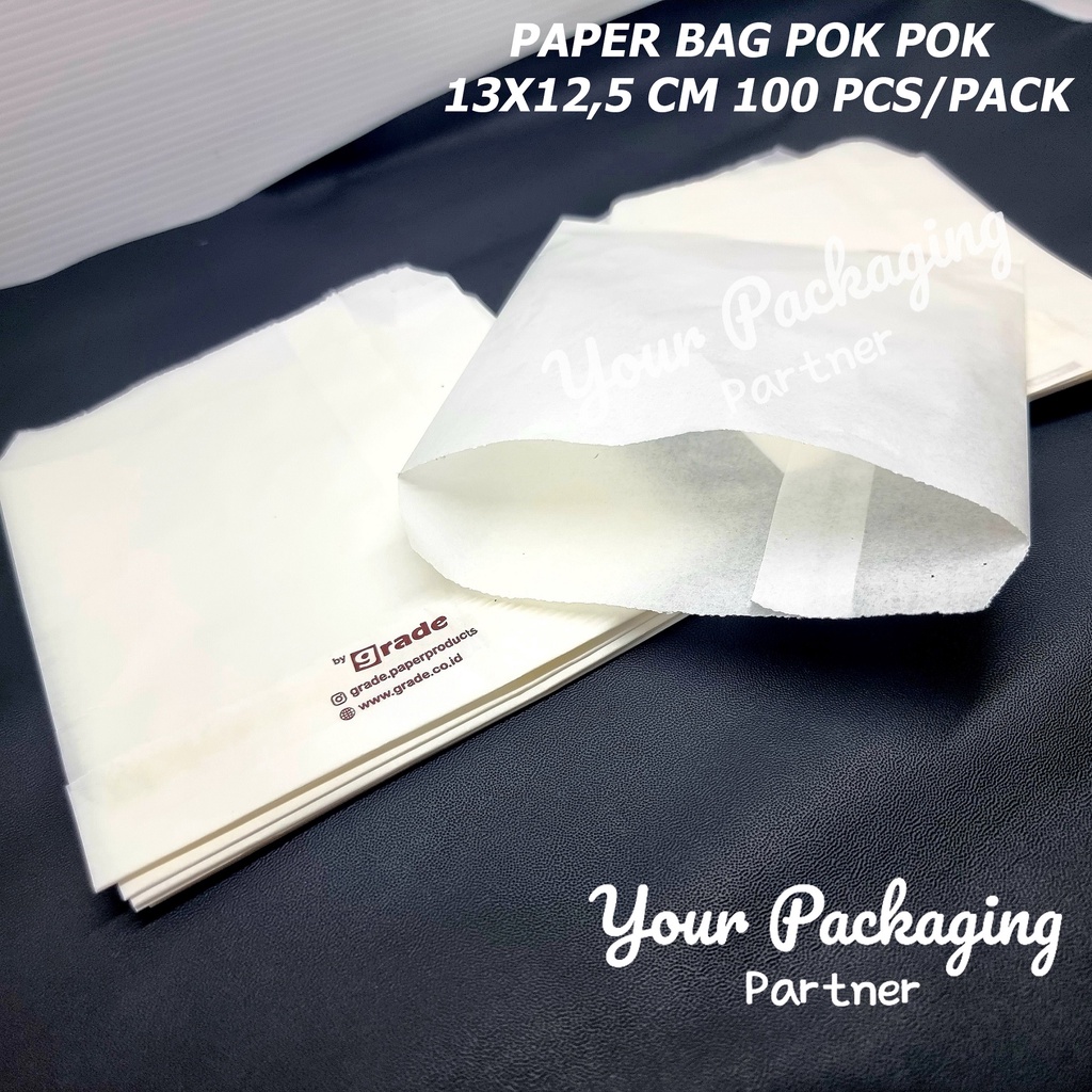 Jual (Isi 100) Paper Bag Besar Pok Pok Grade Kantong Kertas 13x12.5cm ...