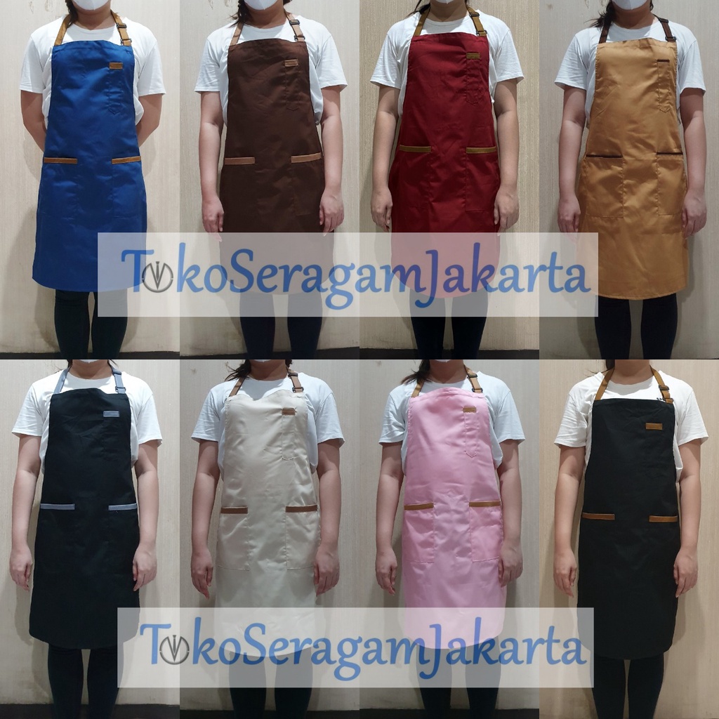 Jual Apron Celemek Barista Pria Wanita Apron Two Tone Dengan Kantong