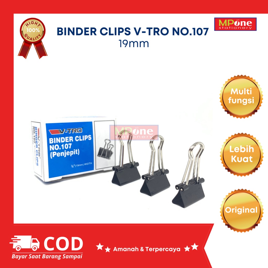 Jual (1 Ktk) Binder Clip 107 Penjepit Kertas Kecil / Binder Klip VTRO