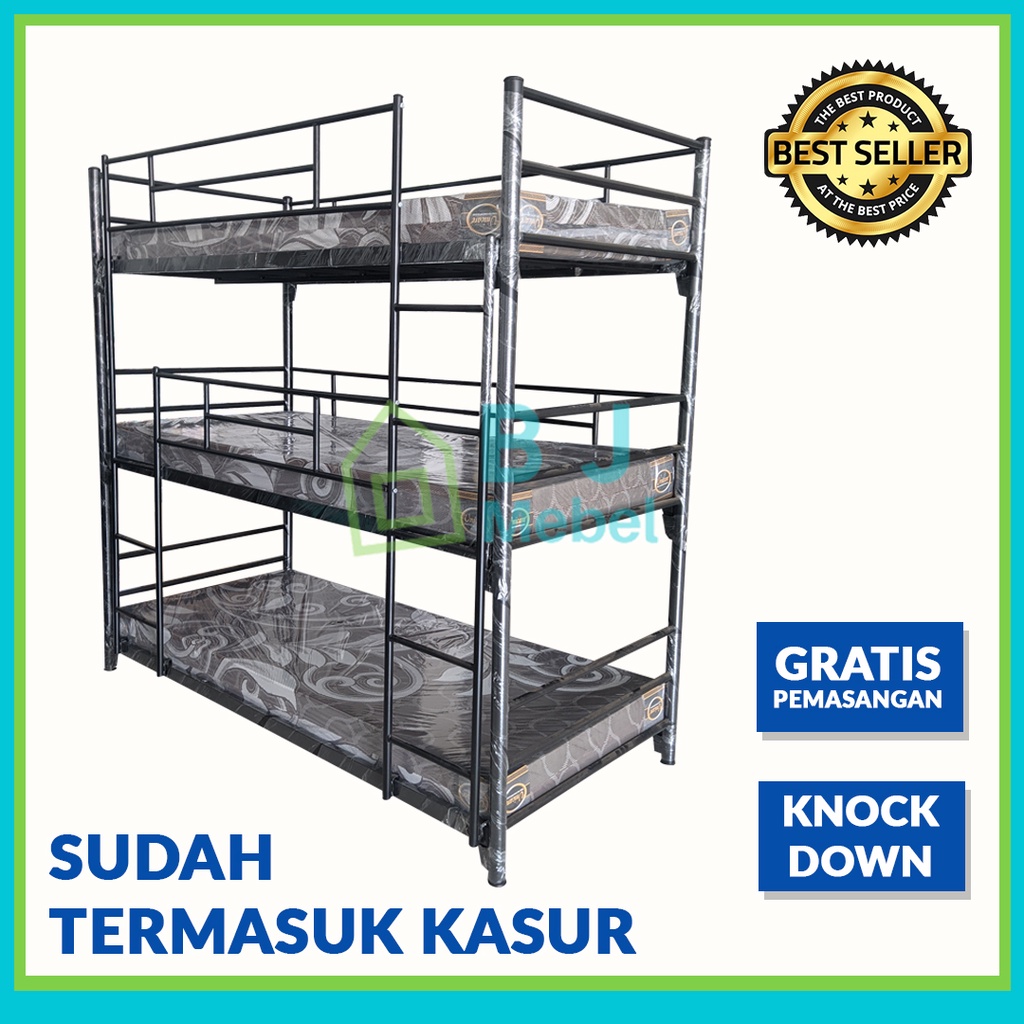 Jual Tempat Tidur Tingkat 3 Susun Ranjang Susun Besi Bunk Bed Ranjang ...