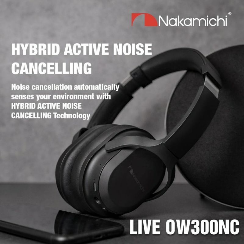 Cuffie Wireless Nakamichi LIVE OW300NC Con Cancellazione Attiva Del Rumore (ANC) - Colore Nero - Suono Giapponese