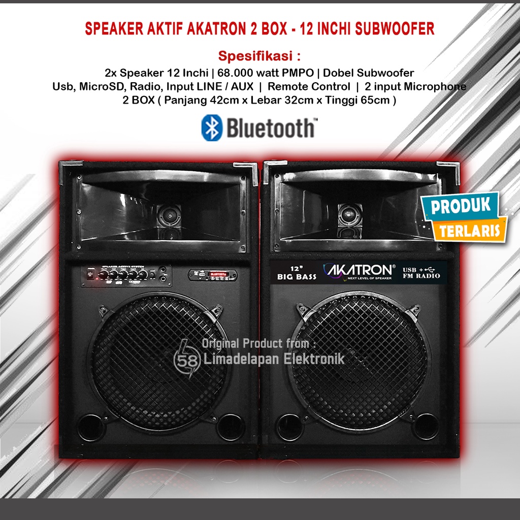 Jual AKATRON SPEAKER AKTIF 12 IN INCH INCHI SUBWOOFER + BLUETOOTH DAPAT ...