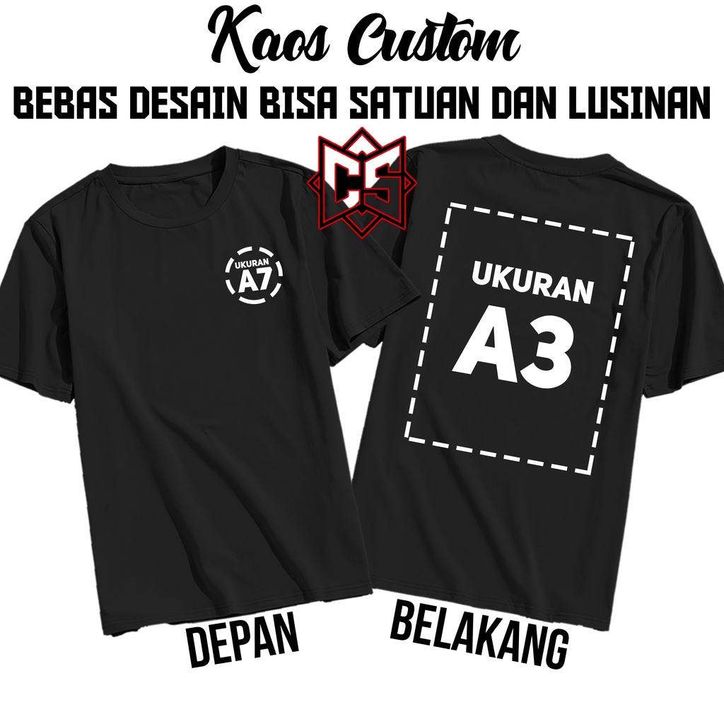 Jual Baju Kaos Custom Sablon Depan Belakang 2 Sisi Bebas Pakai Logo Dan