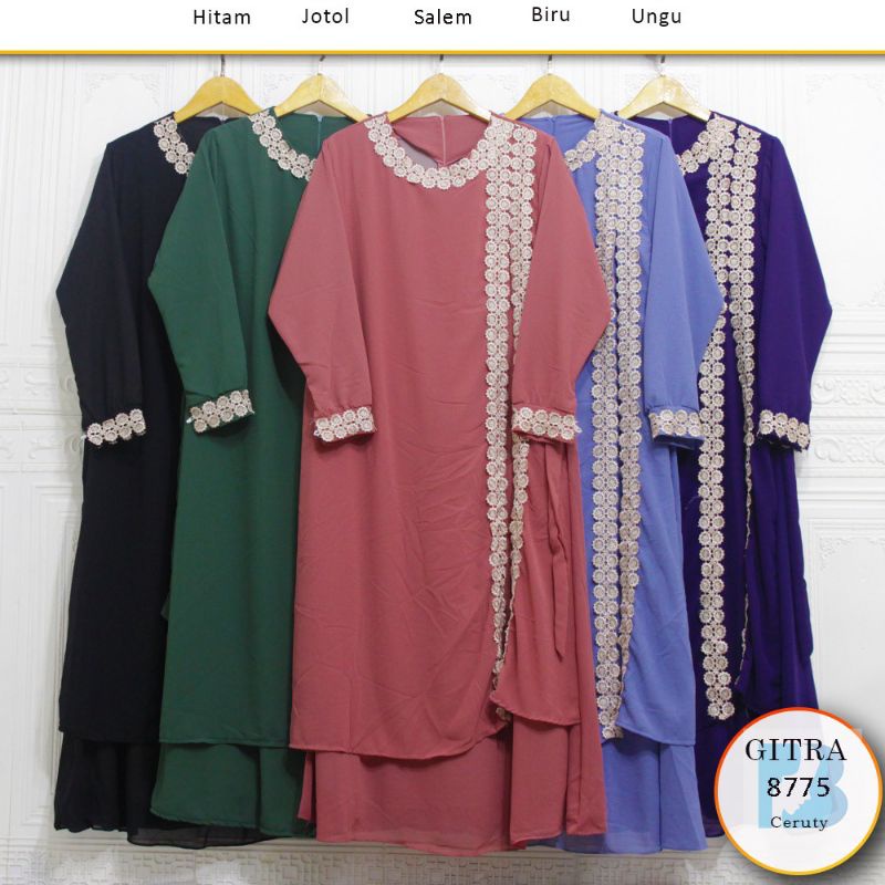 Jual Gamis Ceruty Premium Renda Emas Belah Samping | Shopee Indonesia