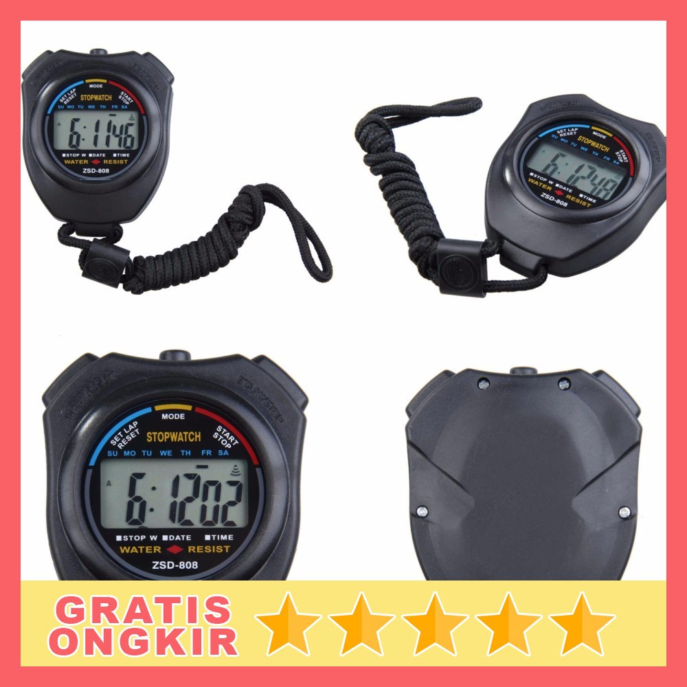 Jual Stopwatch Profesional LCD dengan Strap ZSD808 Black Shopee