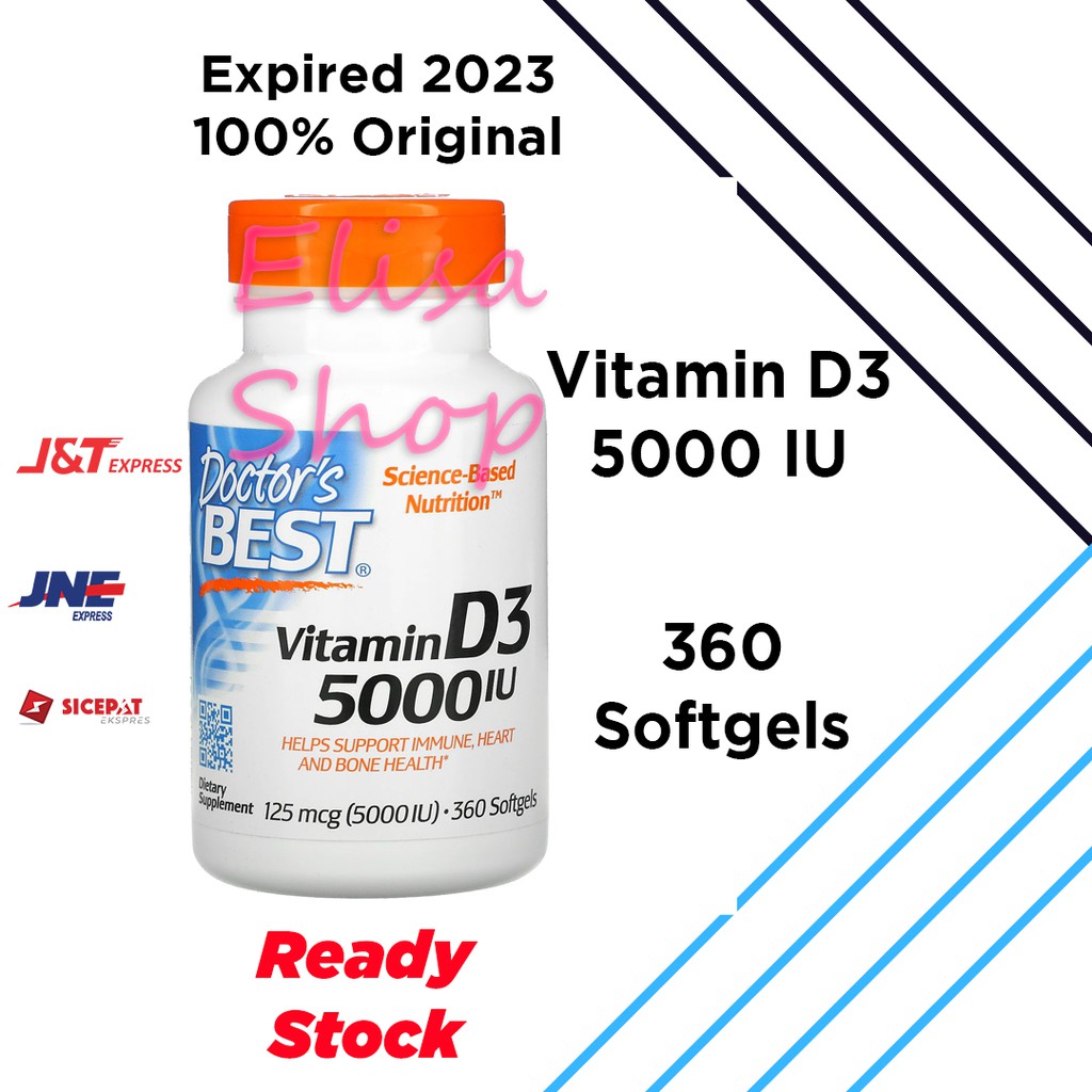 Jual Vitamin D3, 125 mcg (5,000 IU), Doctor's Best, 360 Softgels, USA