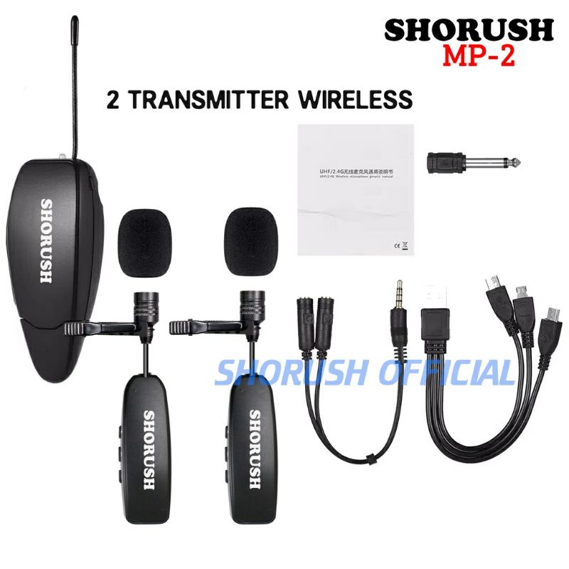 Jual Shorush Dual Microphone 2 Orang Mic Clip On Wireless UHF VLOG Smartphone HP Kamera
