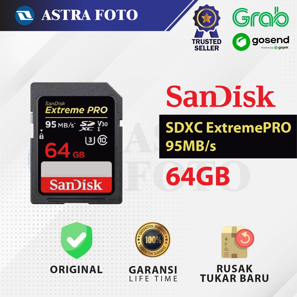 Jual SANDISK SDXC 64GB EXTREME PRO UP TO 95MB/S UHS III MEMORY CARD