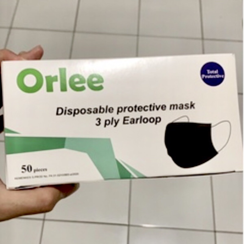 Jual MASKER ORLEE HITAM 3 PLY ISI ± 50 PCS DISPOSABLE MASK EARLOOP ...