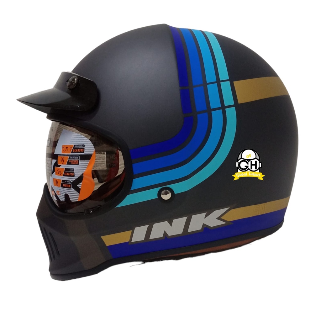 Jual HELM INK TROOPER BORDERLINE MATT ANTHRACITE BLUE FULL FACE CLASSIC ...