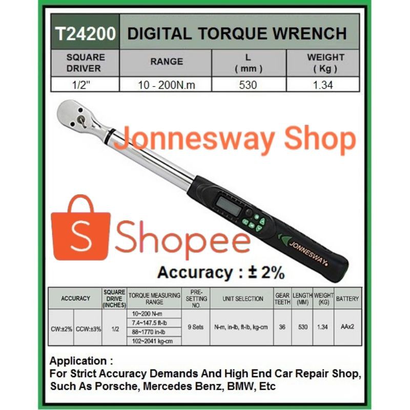 Jual JONNESWAY 1/2"DR DIGITAL TORQUE WRENCH JONESWAY TORQUE ( T24200