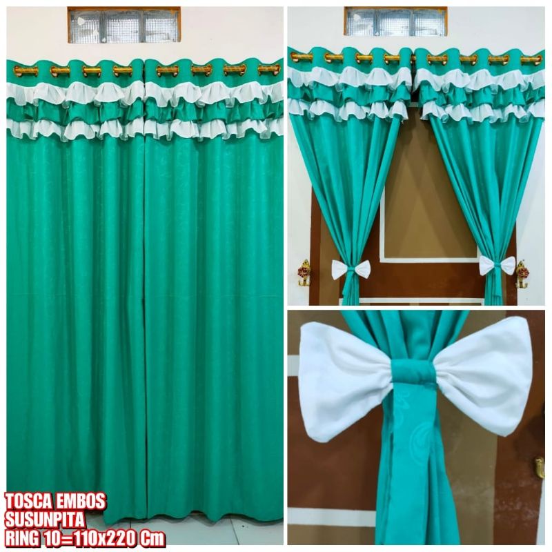 Jual Gorden Poni Susun Pita Polos Embos Desain Cantik Gorden Tirai