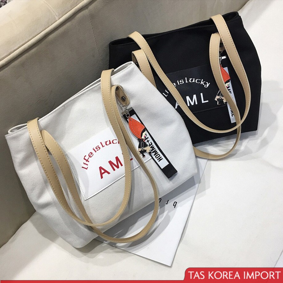 Jual TAS TOTE BAG WANITA KULIAH KEREN ALA KOREA CANVAS TEBAL IMPORT Shopee Indonesia