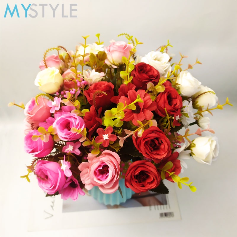 Jual MYSTYLE BUNGA PLASTIK ROSE 5EUR BUNGA MAWAR HIAS ARTIFICIAL BUNGA ...