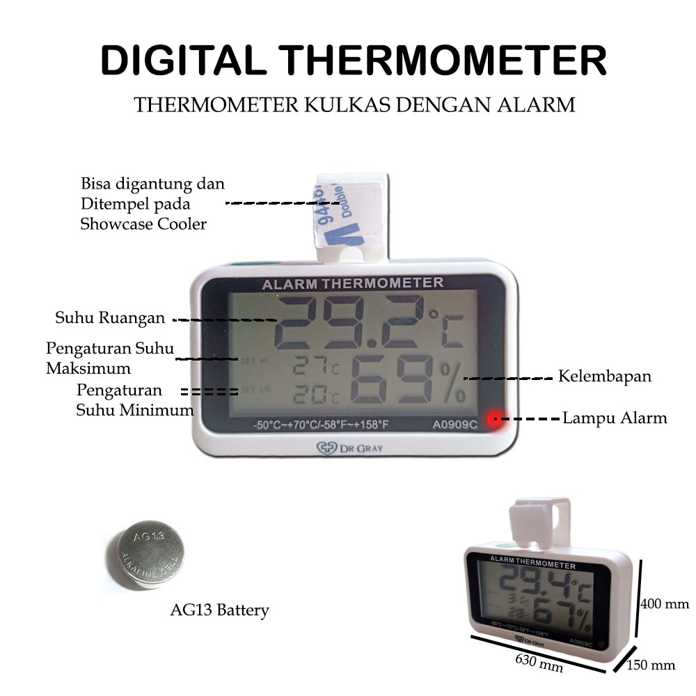Jual Dr Gray Digital Thermometer Kulkas Alarm Model A0909C Termometer ...
