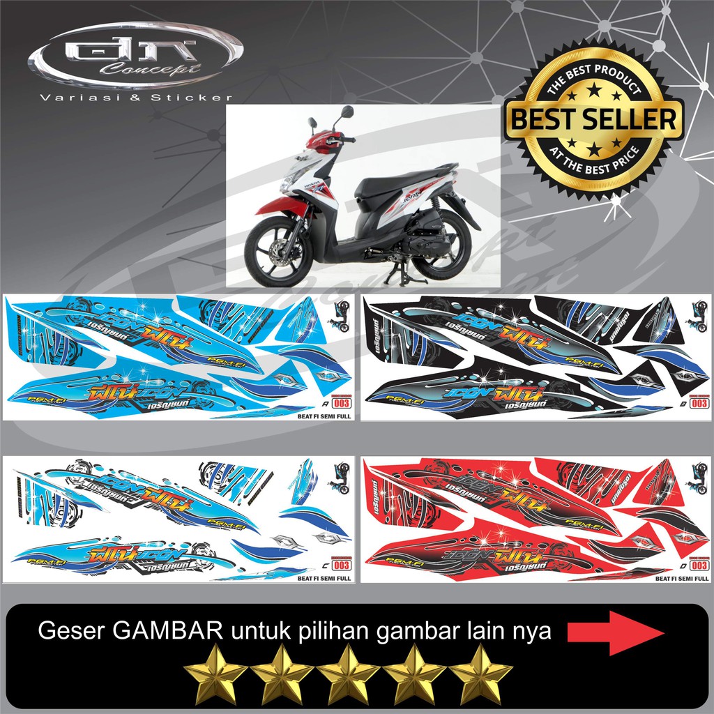 Jual Stiker Motor Sticker Striping BEAT FI Variasi Thailook Icon Semi Decal Desain Lis Polet ...