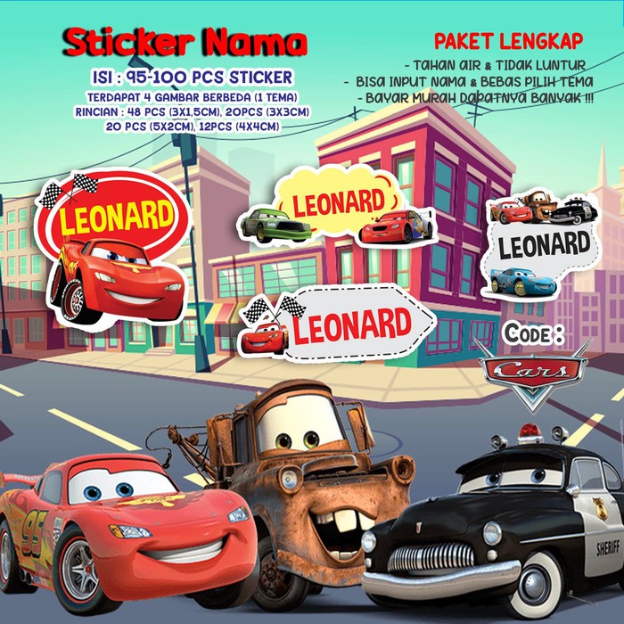 Jual Sticker / Stiker Label Nama Karakter Tema CARS | Shopee Indonesia