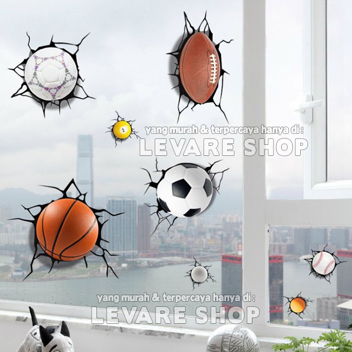 Jual Wall Sticker 3D Ball Bola di Tembok Retak - Stiker Dinding Tembok ...