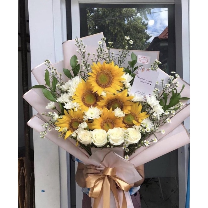 Jual flower bouquet matahari / sunflowers buket | Shopee Indonesia