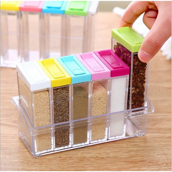 Jual Tempat Bumbu 6 in 1 crystal seasoning spicy kitchen boxs ( bening ...