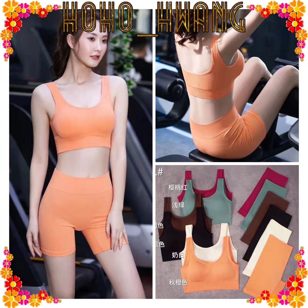 HOHO_HWANG (B-144) Bra set olahraga setelan wanita running dan yoga Setelan Celana Bra Olahraga