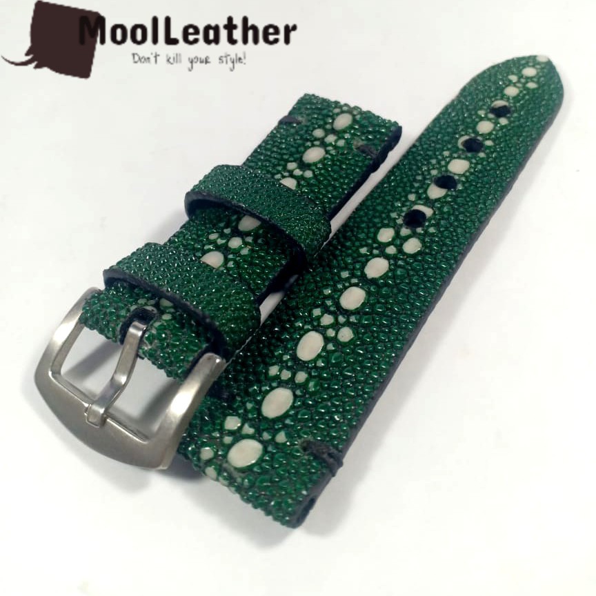Jual Mool Leather - Strap Jam Kulit Ikan Pari Duri Asli Warna Hijau Tua ...